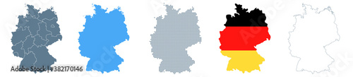 Germany Map Set - Vector Solid, Contour, Regions, Flag, Pixels