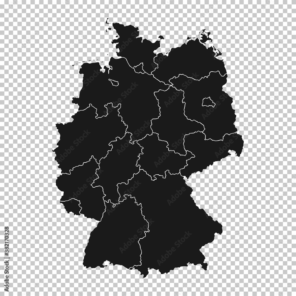 Germany Map - Vector Solid Contour and State Regions on Transparent Background