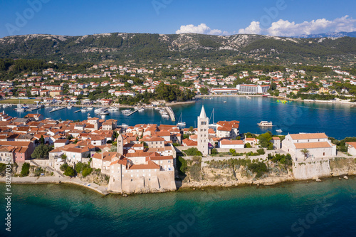 Fototapeta Naklejka Na Ścianę i Meble -  Aerial view of the Rab old town on Rab island along the Dalmatia coast in Croatia in the Balkans