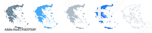 Greece Map Set - Vector Solid, Contour, Regions, Flag, Pixels