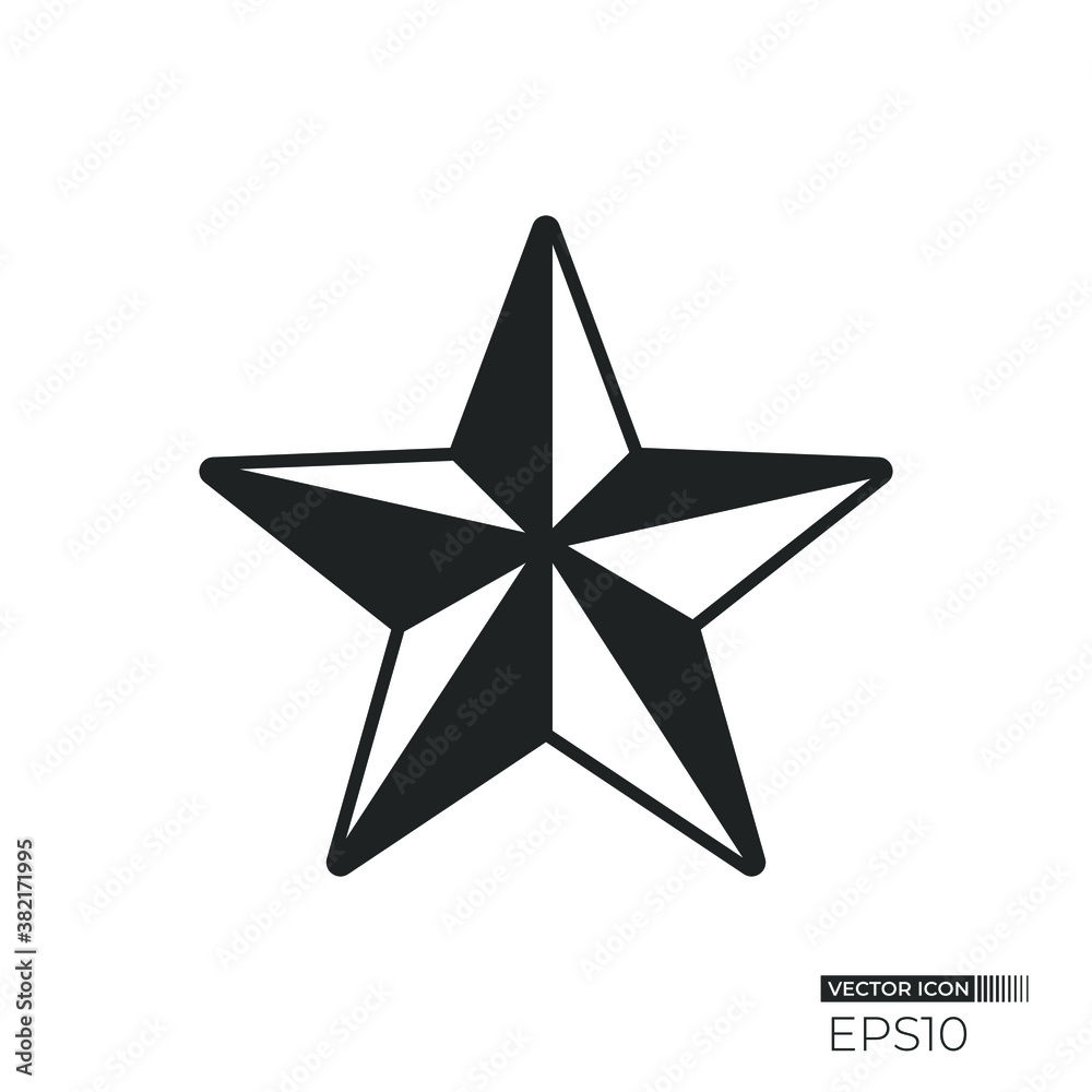 Stars icon with five points and shading. Vector icon design isolated. Usable for packaging element, sign, and logo Stars icon with five points and shading. Vector icon design isolated. Usable for packaging element, sign, and logo