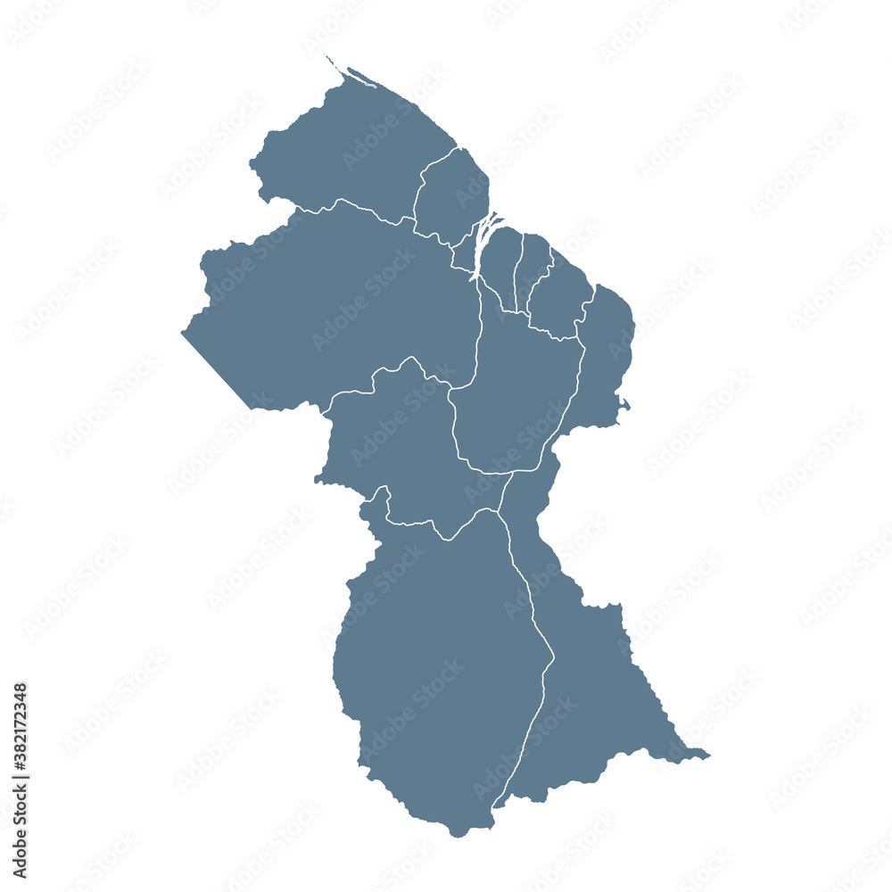 Obraz premium Guyana Map - Vector Solid Contour and State Regions