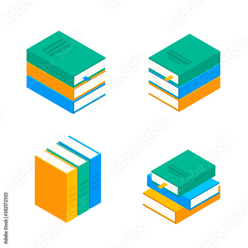 Book vector isometric stack school illustration icon. Children books flat library