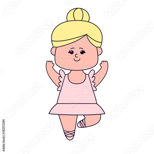 Cute little girl ballerina isolated on white background. Flat design for poster or t-shirt. Vector illustration