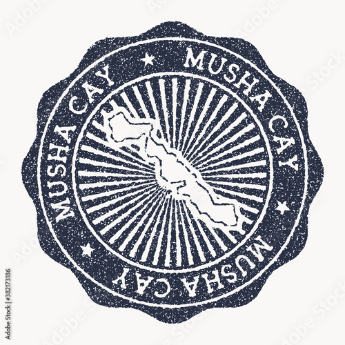 Musha Cay stamp. Travel rubber stamp with the name and map of island, vector illustration. Can be used as insignia, logotype, label, sticker or badge of the Musha Cay. photo