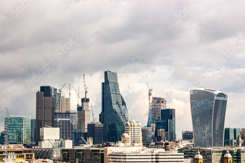 Daytime cityscape skyline of London downtown modern business center skyscrapers on the background