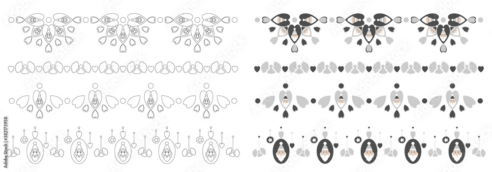 Christmas frieze, border. Santa Claus and Garland of angels. Decorative element. Grey. Vector illustration. Christmas frieze, border. Santa Claus and Garland of angels. Decorative element. Grey. Vector illustration.