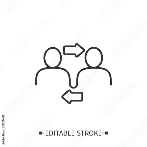 Interpersonal relationship icon. Two people interacting and associating with each other. Outline drawing. Close acquaintance between people concept. Isolated vector illustrations. Editable stroke 