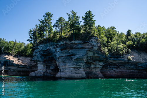 Rocky cliffs along Lake Superior at Pictured Rocks in Michigan