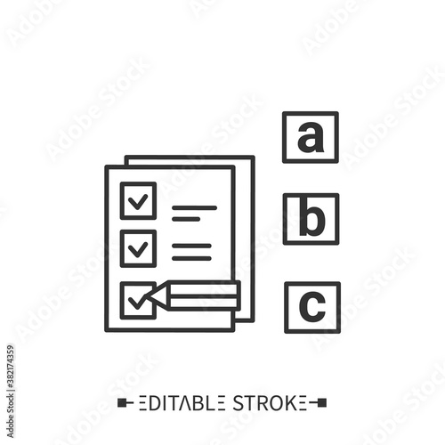 Language test line icon. Knowledge checking. Educational achievement. Foreign languages learning methods and educational testing service concept. Isolated vector illustration.Editable stroke © Antstudio