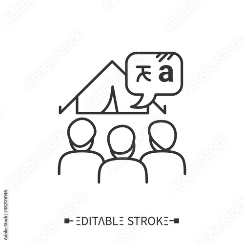 Language camps line icon. Educational vacations. Speaking practise. Foreign languages learning methods and translation education concept.Isolated vector illustration.Editable stroke