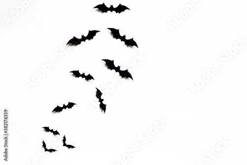 Flying bats group isolated on white background.  Halloween symbols. © maxbelchenko