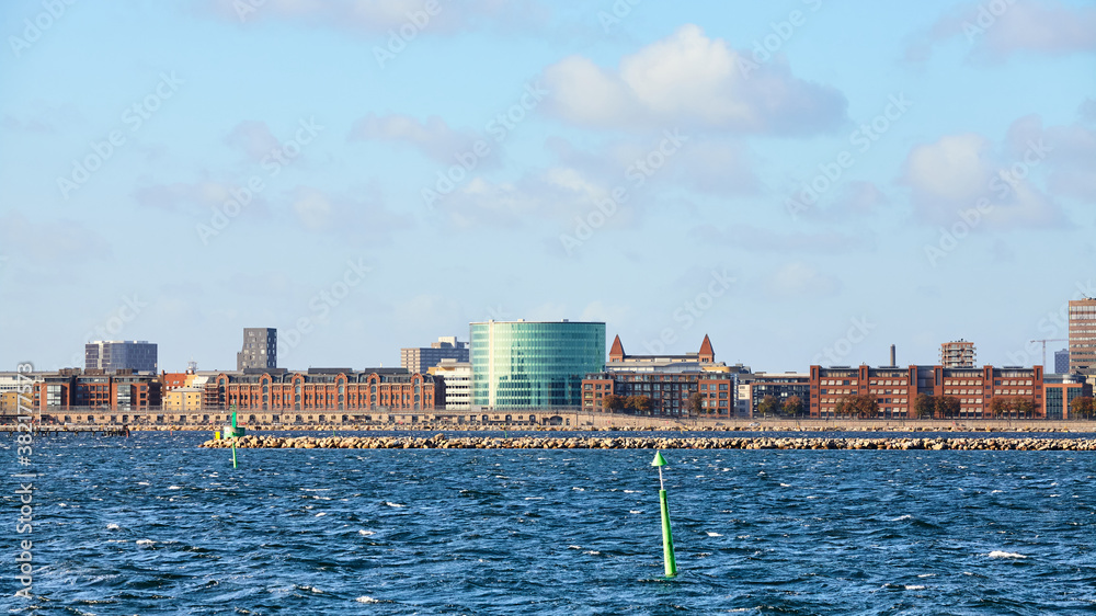 Copenhagen modern waterfront on a sunny day, Denmark. - obrazy, fototapety, plakaty 