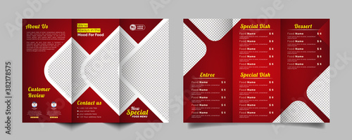 Food trifold brochure menu template. fast food menu brochure for restaurant with red color