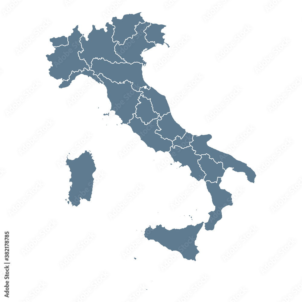Italy Map - Vector Solid Contour and State Regions