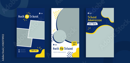 Set of editable templates for Instagram story, Facebook story, corporate, advertisement, and business, store, back to school, course, fresh design with blue and yellow color. (3/3)