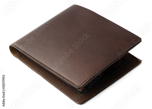 Brown shiny wallet isolated on white background