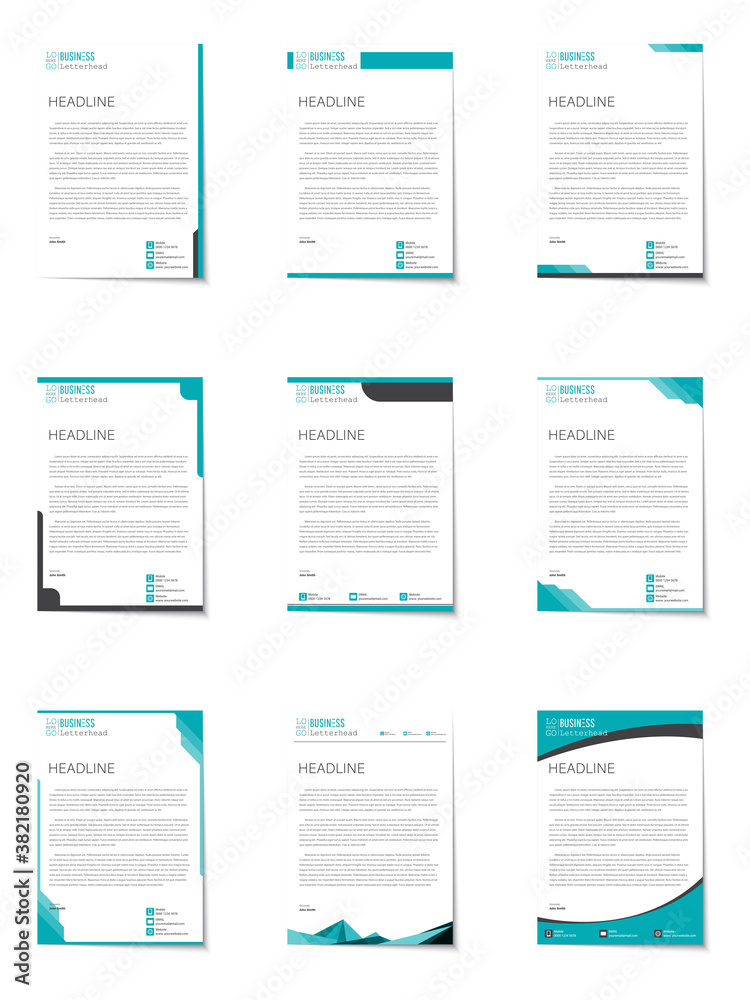 Letterhead modern design template and mockup minimalist style vector bundle. set design for business or letter layout, brochure, template, newsletter, document or presentation and other.