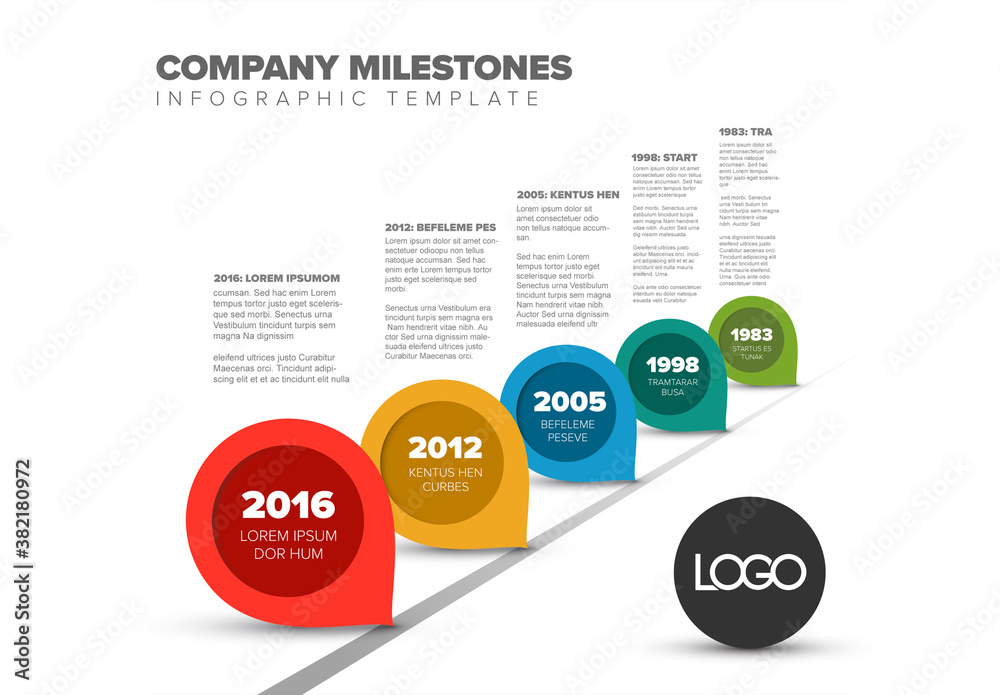 Minimalistic Timeline Layout with Pointers on the Road Stock Template ...