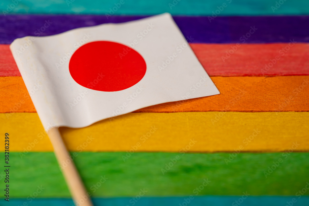 Japan flag on rainbow background symbol of LGBT gay pride month social ...