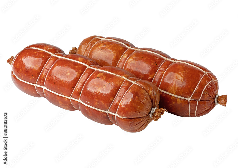 Boiled ham sausage, isolated on white background. for catalog, menu Boiled ham sausage, isolated on white background. for catalog, menu