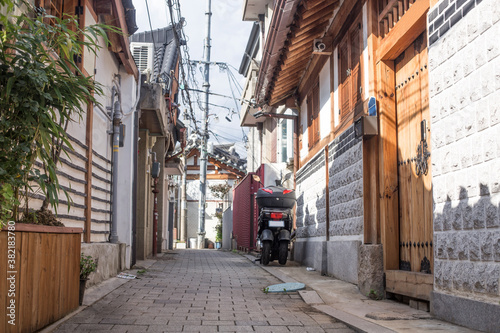 narrow alleyways and streets of village in seoul  south korea.