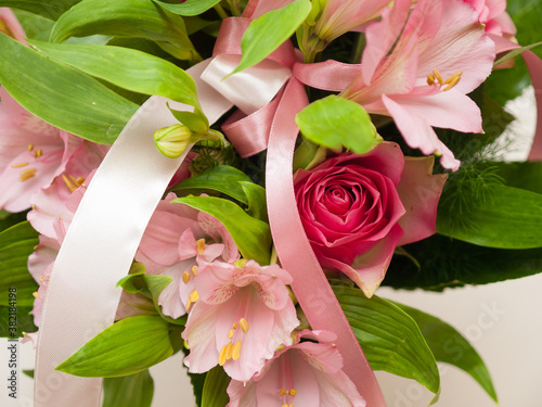 Bouquet of pink roses and alstroemeria