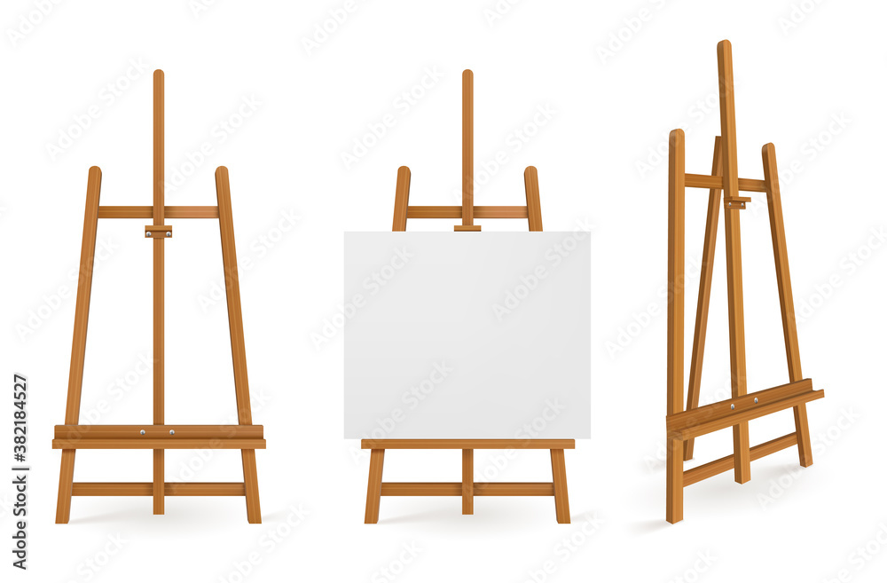 Free Vector  Wooden easels or painting art boards with white canvas front  and side view