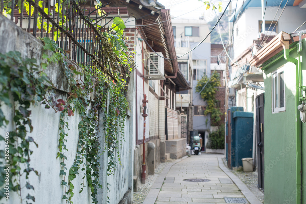 narrow alleyways and streets of village in seoul, south korea. narrow alleyways and streets of village in seoul, south korea.