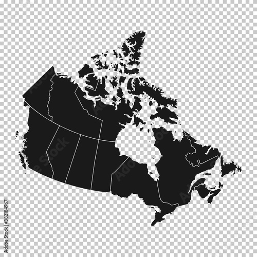 Canada Map - Vector Solid Contour and State Regions on Transparent Background
