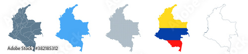 Colombia Map Set - Vector Solid, Contour, Regions, Flag, Pixels photo