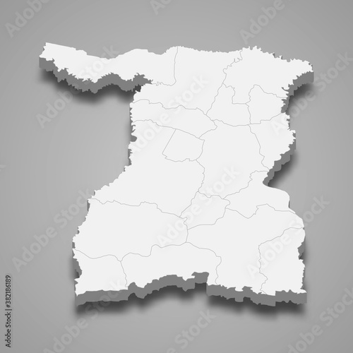 3d map of Surin is a province of Thailand