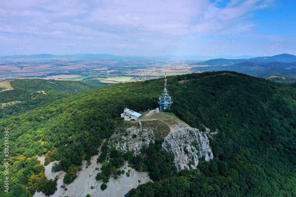 Aerial view of the Zobor pyramid in Nitra, Slovakia