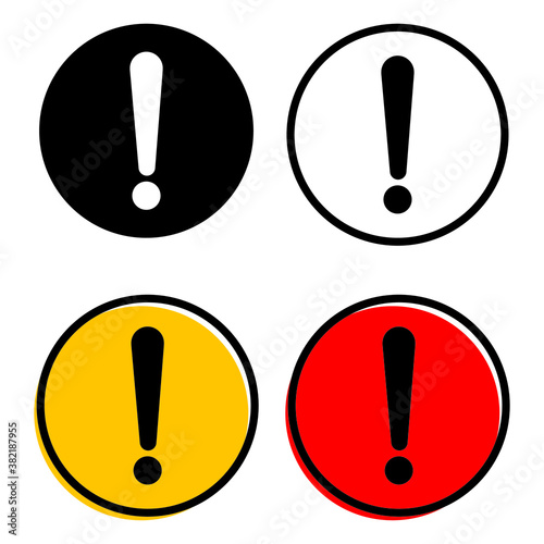 Attention icon set, exclamation mark icon flat design illustration