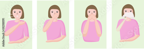 How to sneeze or cough properly to prevent viruses from spreading. cover your mouth with your hand or handkerchief. people with a cold and illness sneeze. Preventive measures against coronavirus