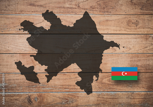 Map and flag of Azerbaijan, on wooden background, 3D illustration