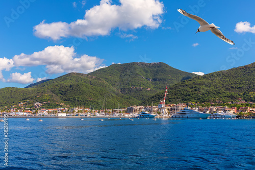 Yachts and the coast of the Adriatic sea, Kotor area, Montenegro