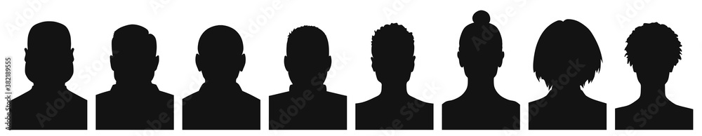 Male and female head silhouettes avatar profile icons