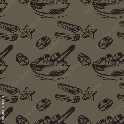 Coffee doodle pattern. Seamless picture on a white background. Vector illustration.