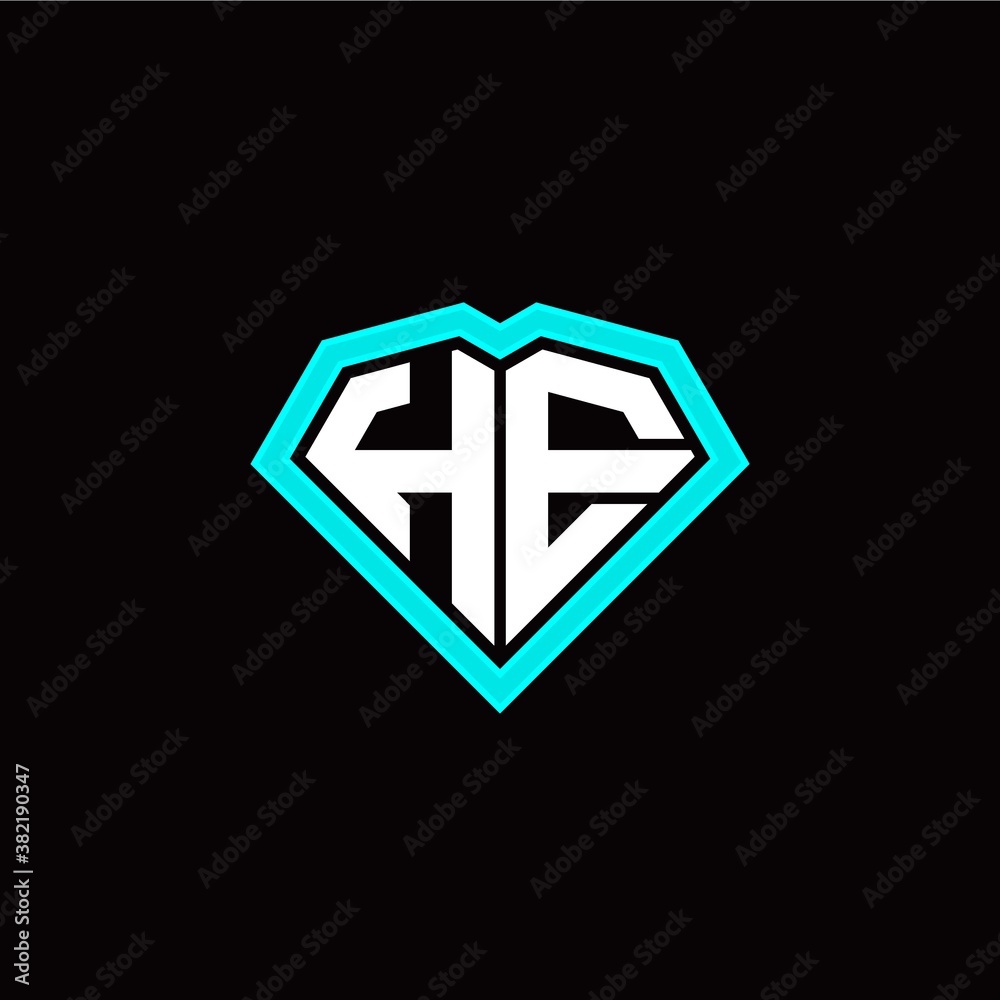 H E initial letter with unique diamond style logo template vector H E initial letter with unique diamond style logo template vector