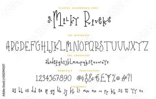 Handwritten script playful font Milky River vector alphabet set photo