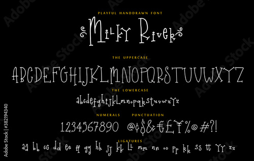 Handwritten playful script font Milky River vector alphabet set photo