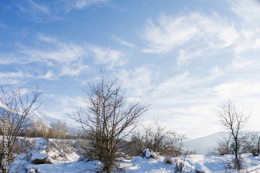 Amazing mountain landscape in winter in the mountains of Uzbekistan Amazing mountain landscape in winter in the mountains of Uzbekistan