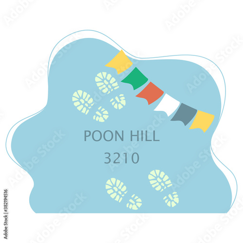 Poon hill Ghorepani point, hill station to see the Annapurna massive, Design for postcards, t-shirts, banners, greeting card, event, flyer. Annapurna circuit, mountaineering, trekking vector illustrat