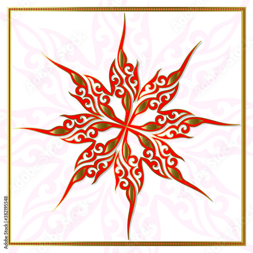 Decorative Asian Round Pattern. Ornamental design element of Asian Nomads: Kyrgyz, Kazakhs, Bashkirs, Tatars, Yakut, Mongols. Ethnic Vector Illustration for Paper Products, Textiles.