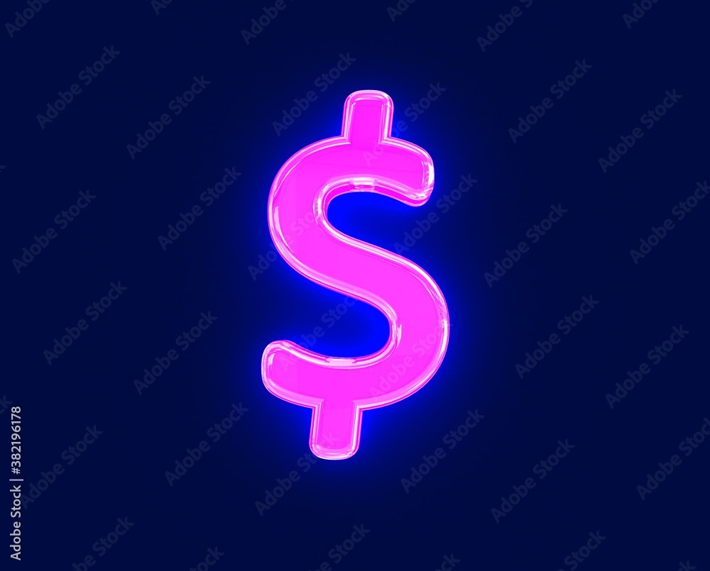 shine neon light glow glassy alphabet - dollar - peso sign isolated on dark, 3D illustration of symbols shine neon light glow glassy alphabet - dollar - peso sign isolated on dark, 3D illustration of symbols