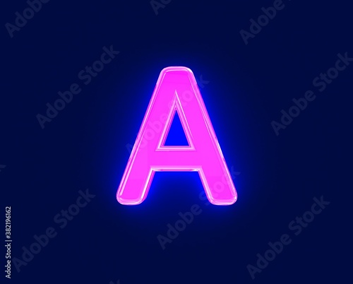 shine neon light glow glassy font - letter A isolated on dark, 3D illustration of symbols