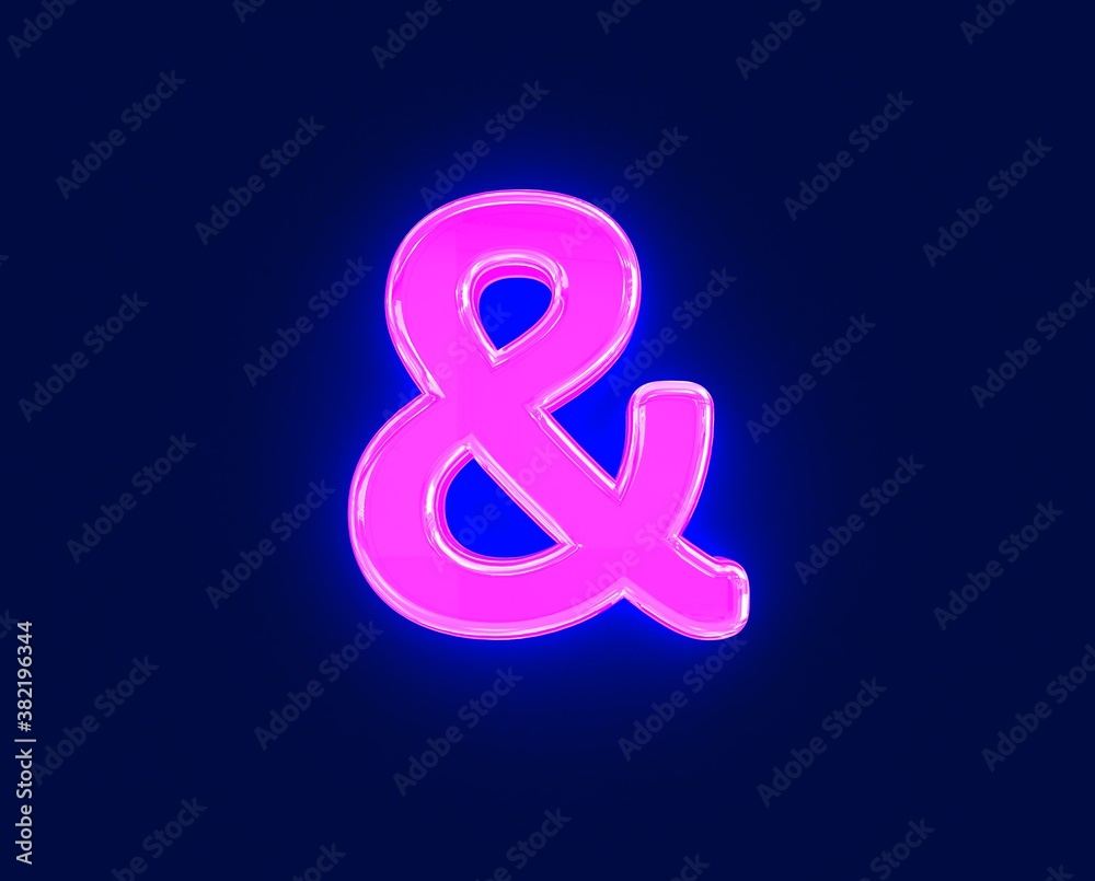 shiny neon light glow glass made font - ampersand isolated on dark background, 3D illustration of symbols shiny neon light glow glass made font - ampersand isolated on dark background, 3D illustration of symbols