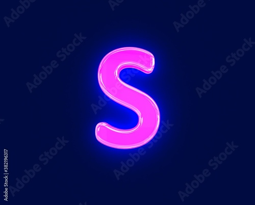 shine neon light glow glass made font - letter S isolated on dark background, 3D illustration of symbols
