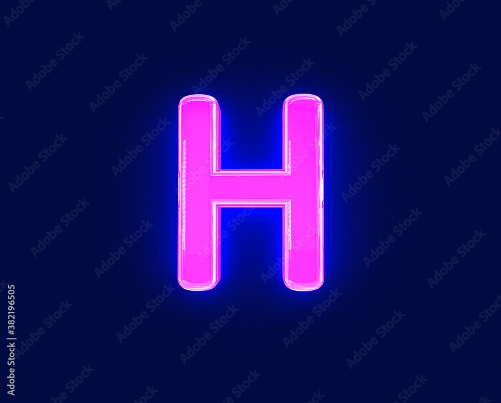 glossy neon light glow reflective font - letter H isolated on dark, 3D illustration of symbols